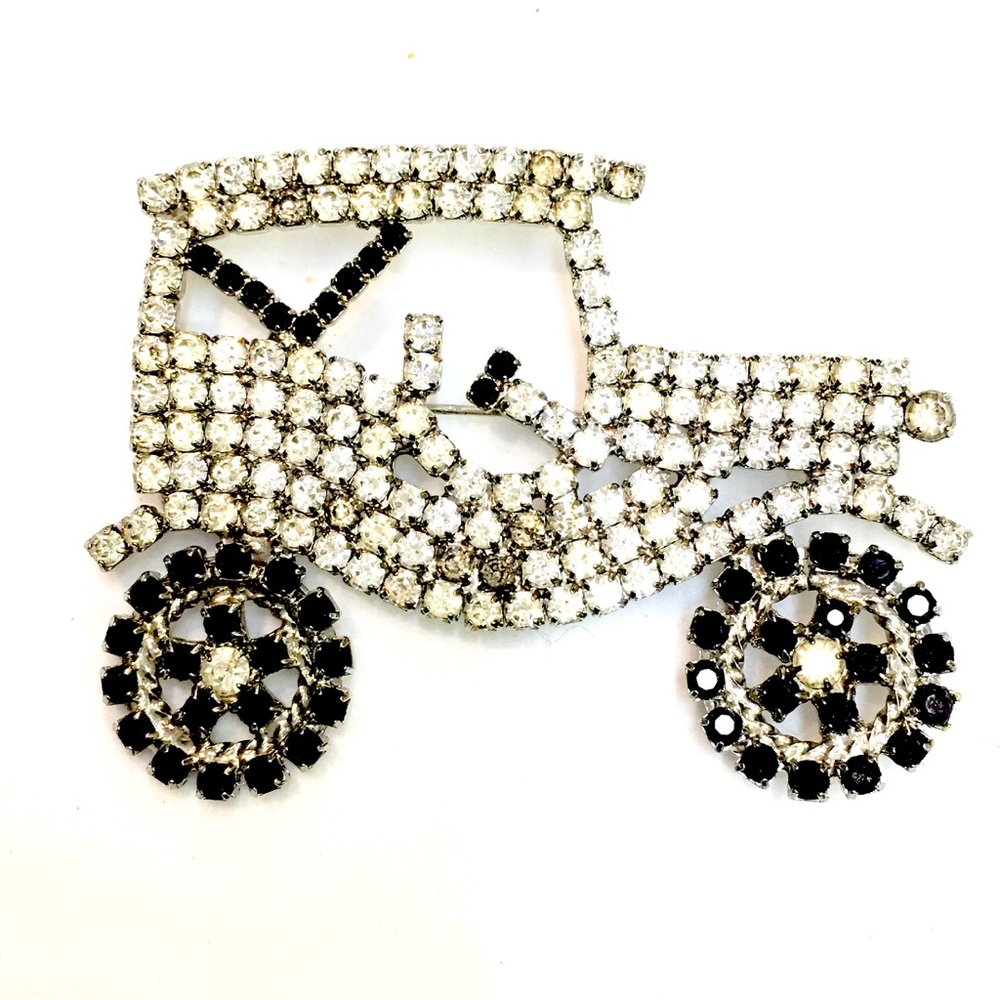 Rhinestone Old Fashioned Car Brooch Vintage
